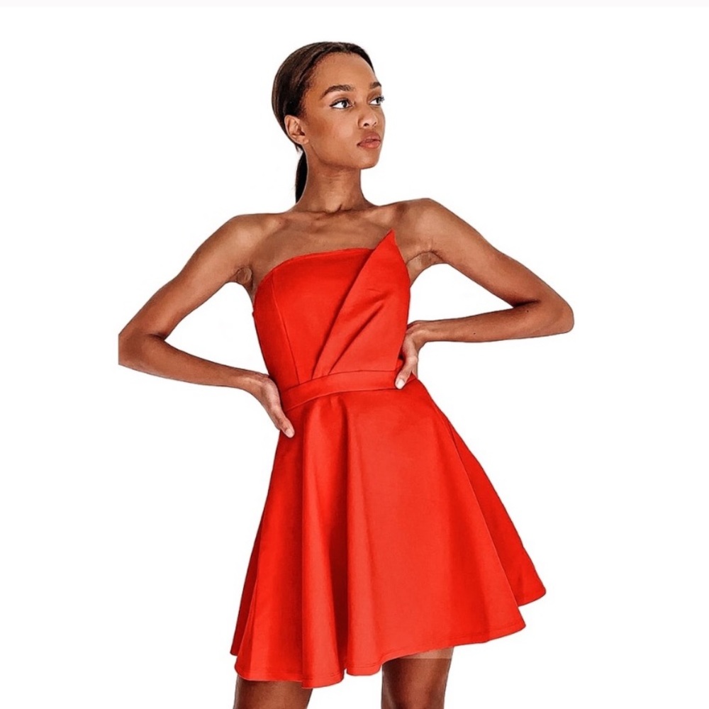 NWT Lulus VIP Treatment Red Strapless Skater Dress